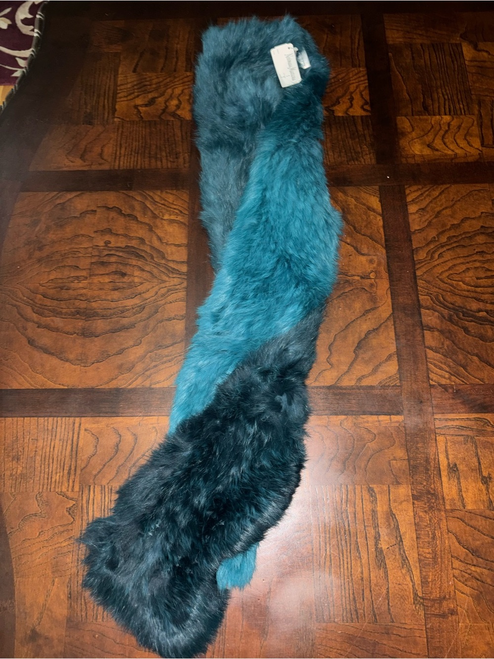 jocelyn Teal and Deep Teal tie-dye Rex Rabbit Fur Accent scarf